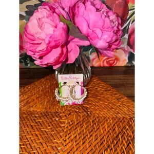 Lilly Pulitzer GWP Hoop Earrings – Resort White – Beaded Gold Tone